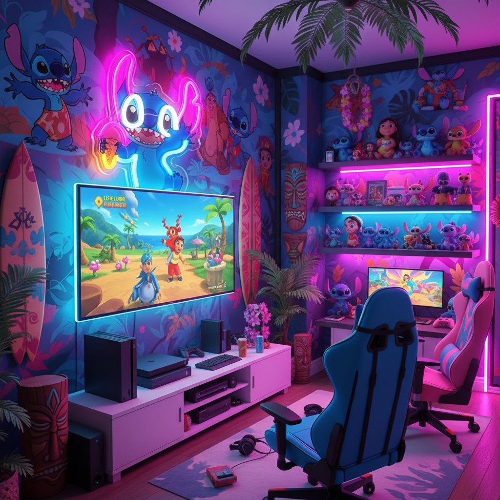 LED-neonlamp Stitch met ijsje – Kinderkamer, Game Room, Slaapkamer, USB, Verstelbare Lichtsterkte