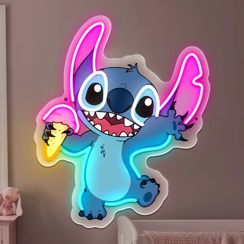 LED-neonlamp Stitch met ijsje – Kinderkamer, Game Room, Slaapkamer, USB, Verstelbare Lichtsterkte