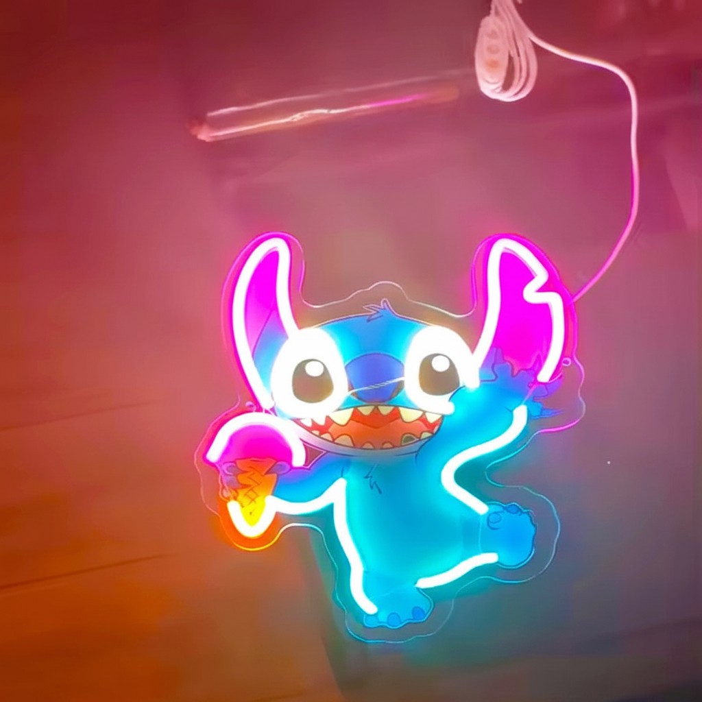 LED-neonlamp Stitch met ijsje – Kinderkamer, Game Room, Slaapkamer, USB, Verstelbare Lichtsterkte