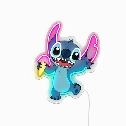 LED-neonlamp Stitch met ijsje – Kinderkamer, Game Room, Slaapkamer, USB, Verstelbare Lichtsterkte