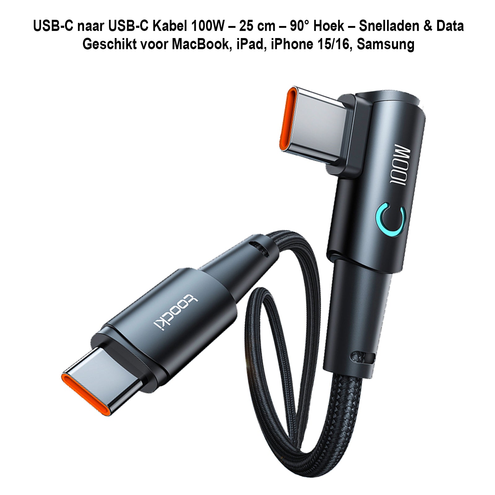 USB-C naar USB-C Kabel 100W – 25 cm 
