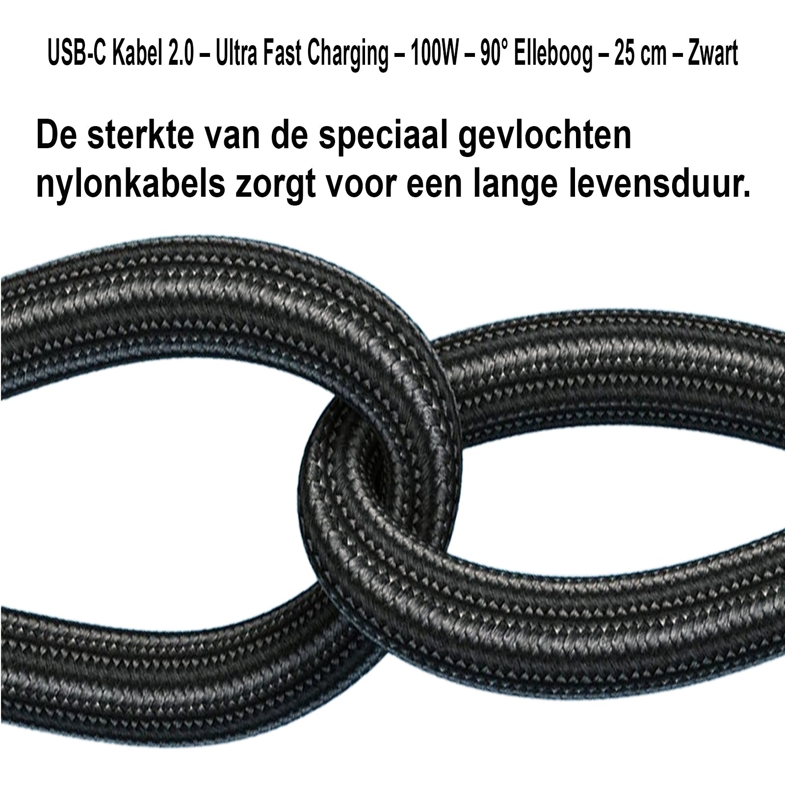 USB-C naar USB-C Kabel 100W – 25 cm