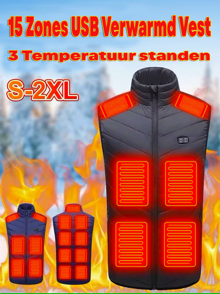 Verwarmde Bodywarmer USB 15 Verwarmingselementen