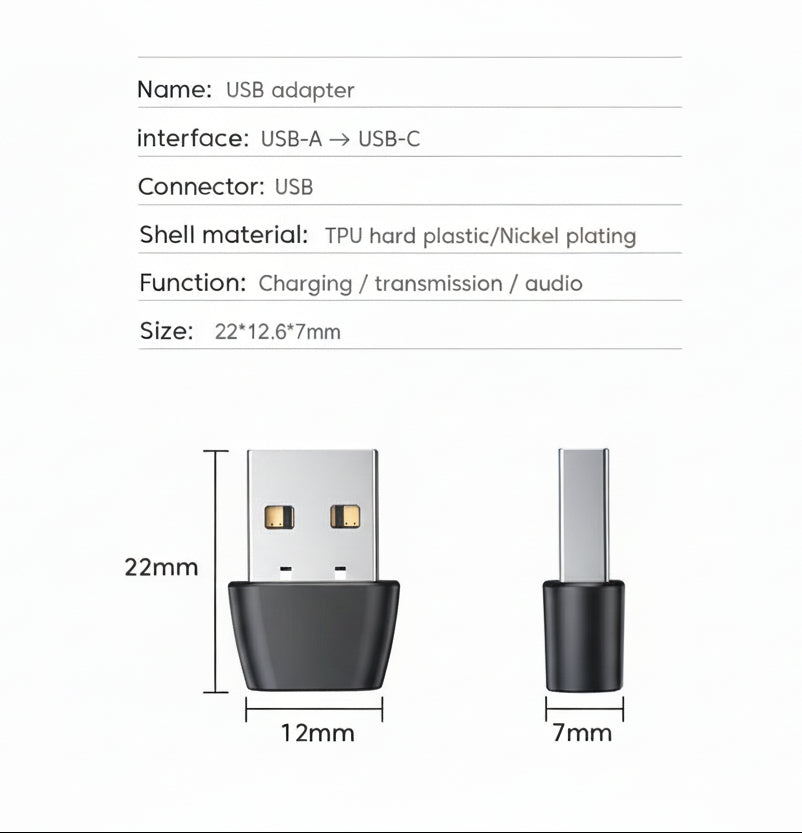 USB-A naar USB-C Adapter – Laden & Data – Compact plug & play