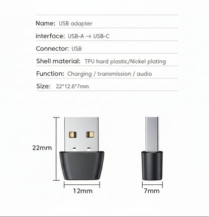 USB-A naar USB-C Adapter – Laden & Data – Compact plug & play